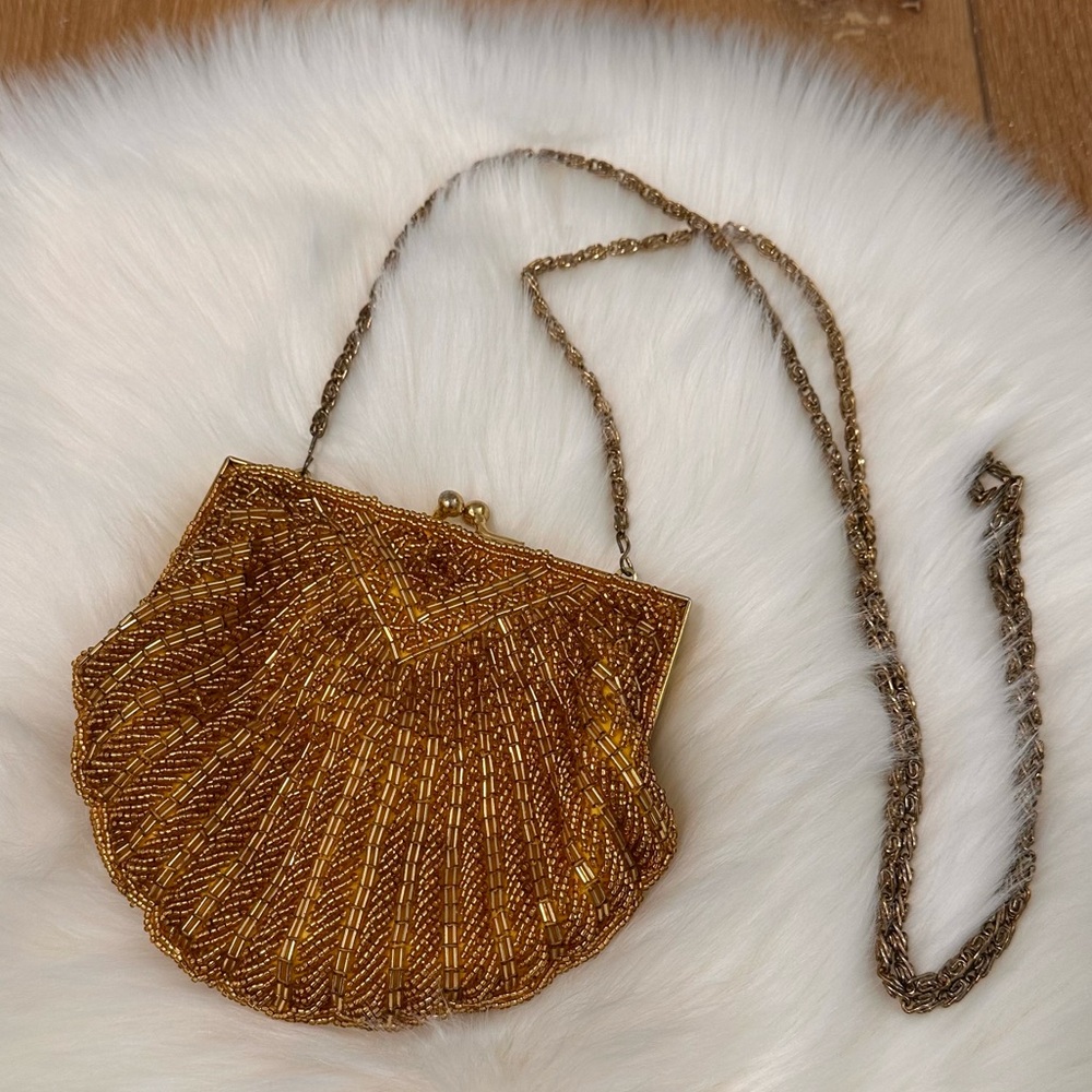 Gold Beaded Shell Clutch - Picture 2 of 7